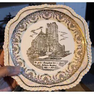 Vintage 22K Gold Trim Plate St. Johns Evang. Lutheran Church Baltimore 1929-1954